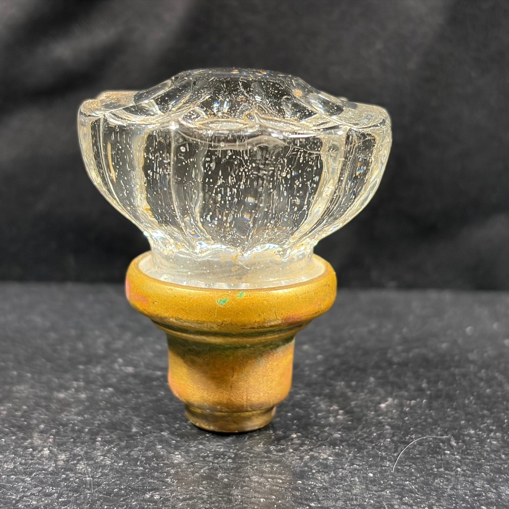 Antique Glass Door Knob Brass Base Victorian Fluted 12-Point Star Design